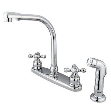 Kingston Brass GKB711AXSP Water Saving Victorian High Arch Kitchen Faucet with Cross Handles and Sprayer, Chrome Kitchen Faucet Kingston Brass